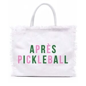 Apres Pickleball Tote Bag Fringe Canvas Beach Pool Preppy Sport Large Bag